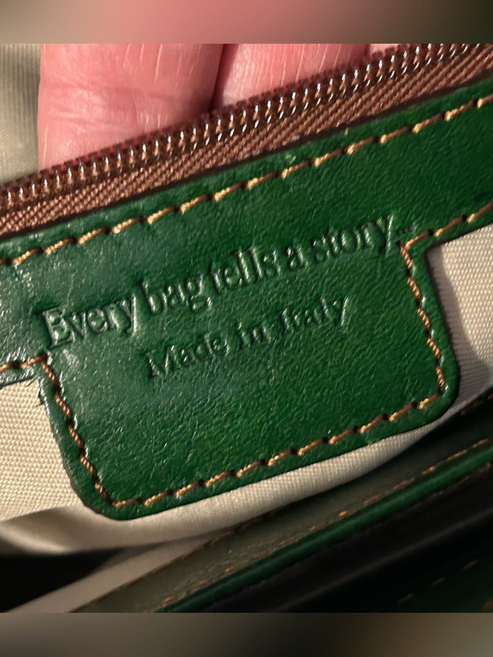 Wolf and Badger Green Leather Tote Bag with Brown Handles - Picture 3 of 9
